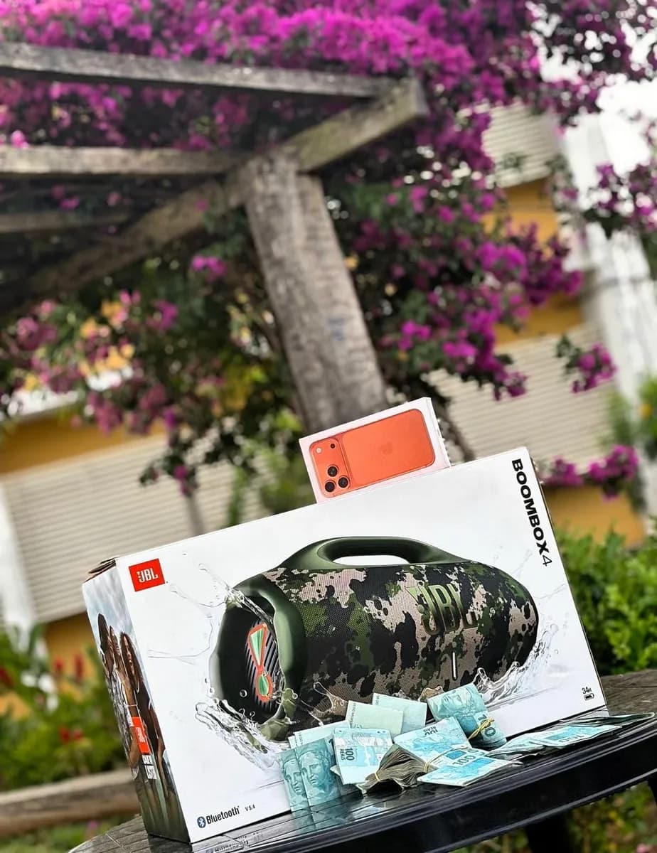 CENTENA : IPHONE 17 PRO MAX + JBL BOOMBOX 4 CAMUFLADA OU 15.000,00 SORTEIO 23 DE AGOSTO